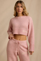Ribbed Knit Cropped Jumper in Blush Pink