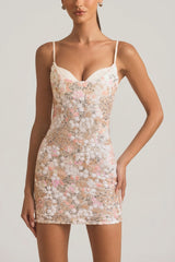 Embellished Camisole Bodycon Mini Dress in Ivory