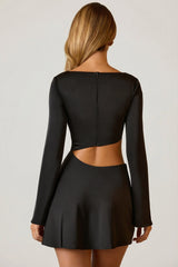 Asymmetric Cut-Out A-Line Mini Dress in Black