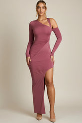 Asymmetric Draped Maxi Dress in Dark Rose