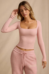 Ribbed Modal Long-Sleeve Top in Blush Pink