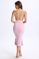 Modal Plunge Open-Back Midaxi Dress in Blush Pink