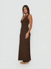 Nellie Maxi Dress Brown Polka Dot Tall