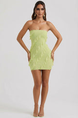 Bandeau Ruffle Detail Mini Dress in Lime Green