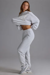 Soft Cotton Jersey Relaxed Mid-Rise Joggers in Grey Marl