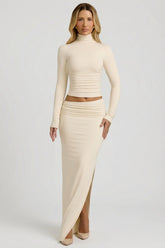 Modal Asymmetric-Waist Maxi Skirt in Ivory