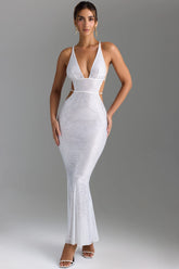 Embellished Cut-Out Backless Maxi Dress in White