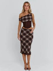 NARELLE TOP BROWN CHECK