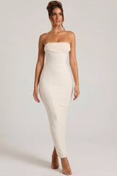 Embellished Bandeau Cowl Neck Maxi Dress in White