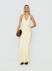 Esmia Halter Maxi Dress Lemon / White