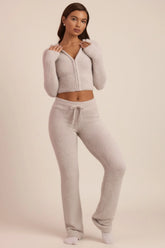 Fluffy Knit Wide-Leg Trousers in Cloud Grey