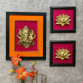 Novrla Framed Brass Ganesha Lotus Wall Hanging (Set of 3)