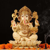 Novrla 12 Inch Ganesha Idol Marble Resin Hindu God Statue - Ganpati Murti for Home Housewarming Gift