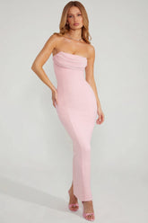 Embellished Bandeau Cowl Neck Maxi Dress in Blush