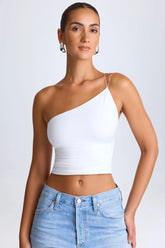 One-Shoulder Lace-Up Top in White