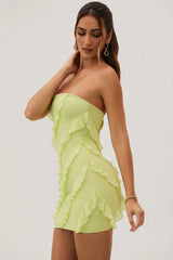 Bandeau Ruffle Detail Mini Dress in Lime Green