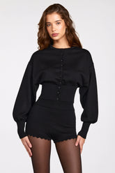 Knit Long-Sleeve Cardigan in Black