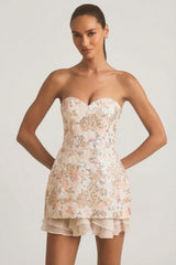 Embellished Strapless Corset Mini Dress in Ivory