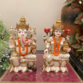 Novrla 9 Inches Lakshmi Ganesha Marble Dust & Resin Idol - Decorative Figurine