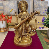 Novrla 15 Inches Goddess Saraswati Brass Idol - Decorative Statue
