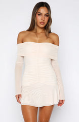 Dreaming Of Yesterday Long Sleeve Mini Dress Cream