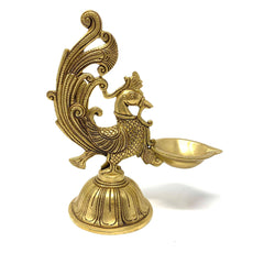 Novrla Dancing Peacock Diya - Handmade Brass lamp - Brass Diya For Pooja