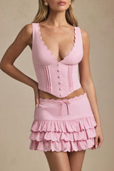 Plunge-Neck Scalloped Corset Top in Soft Pink