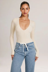 Modal Plunge Long-Sleeve Bodysuit in Ivory