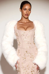 Faux Fur Tie-up Sleeves in White