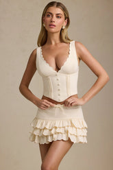 Plunge-Neck Scalloped Corset Top in Ivory