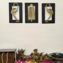 Novrla Brass Bird With Leaf Wall Hanging (Set of 3)