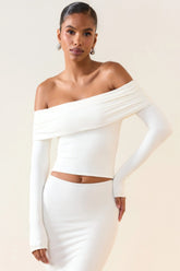 Modal Off-Shoulder Long-Sleeve Top in White