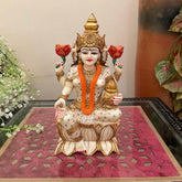 Novrla 9 Inches Goddess Lakshmi Marble Dust & Resin Idol - Hindu God Statue - Decorative Murti