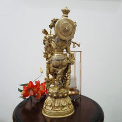 Novrla 20 Inches Lord Krishna Brass Idol - Krishna Statue For Home - Decorative Figurine