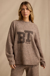 Ribbed Knit Oversized Jumper in Brown Marl