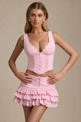 Plunge-Neck Scalloped Corset Top in Soft Pink