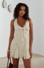 Can Count On Me Halter Mini Dress Lemon/Chocolate Polka Dot