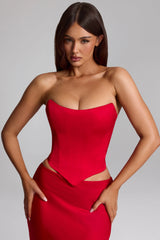 Curved Lace-Up Corset Top in Fire Red