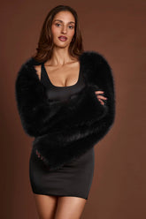 Faux Fur Tie-up Sleeves in Black