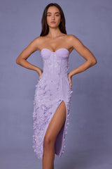 Lace-Up Corset Midaxi Dress with Split in Lilac