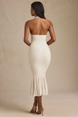 Halterneck Corset Lace Midaxi Dress in Ivory