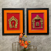 Novrla Framed Brass Prabhavali (Set of 2) - Ram Darbar And Deep Lakshmi - Ethnic Wall Decor