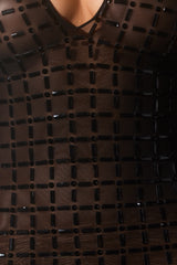 Embellished Semi-Sheer Cut-Out Mini Dress in Black