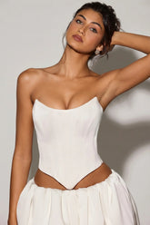 Curved Lace-Up Corset Top in White