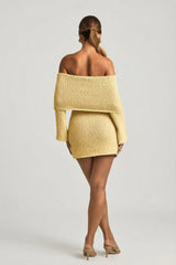 Bouclé Off-Shoulder Mini Dress in Yellow