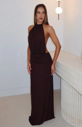 She's Got That Look Halter Neck Maxi Dress Dark Chocolate