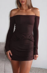 Pure Instinct Long Sleeve Mini Dress Dark Chocolate