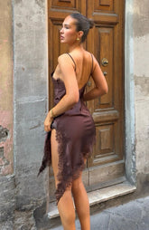 Behind The Light Lace Mini Dress Chocolate