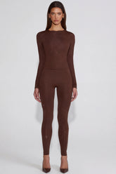Embellished Jersey High-Waisted Leggings in Chocolate Brown