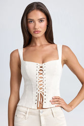 Denim Style Lace-Up Corset Top in Ecru